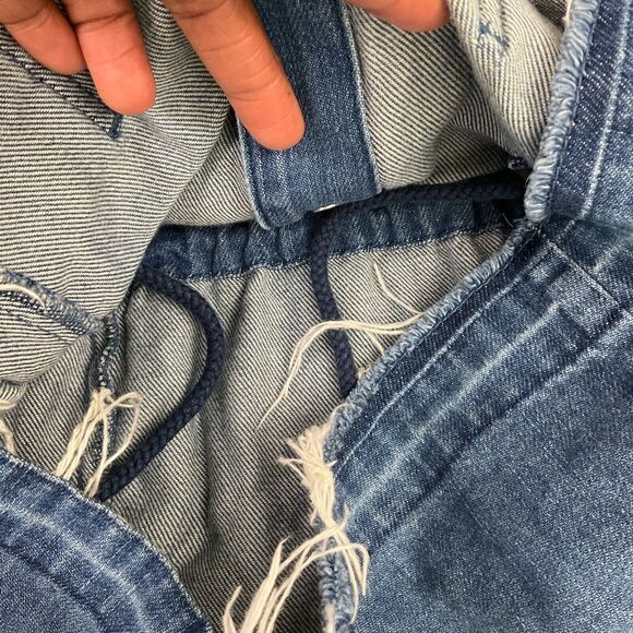 J.Jill Denim Utility Jacket Blue Button Down Drawstring Waist Raw Hem XSP Petite - Picture 3 of 11